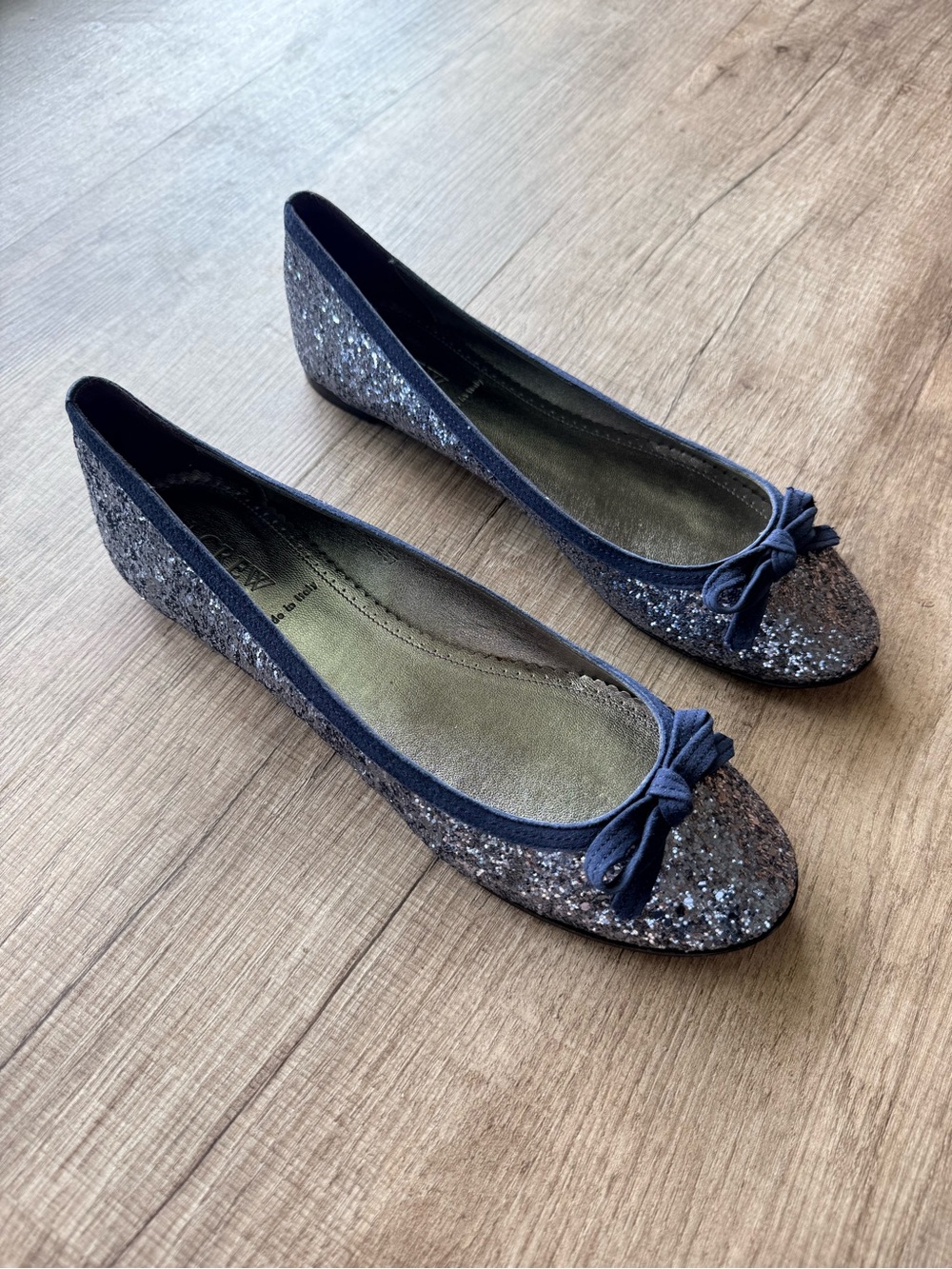 J. Crew Women's Glitter Bow Ballet Flats in Navy